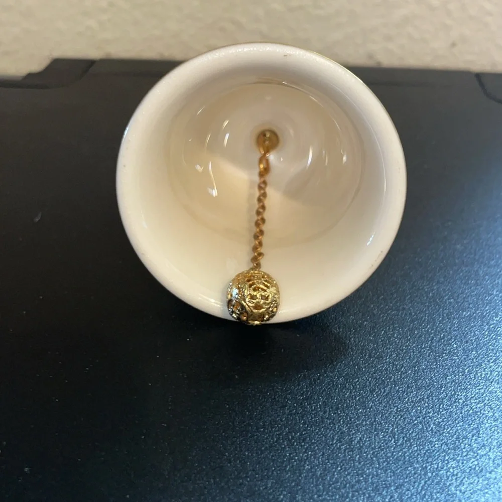 Gorham Fine China Courier and Ives Noel 1981 Porcelain Bell Christmas Gold Trim